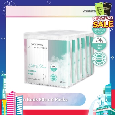 WATSONS Cotton Buds (100% Pure Cotton) 80s X 6s