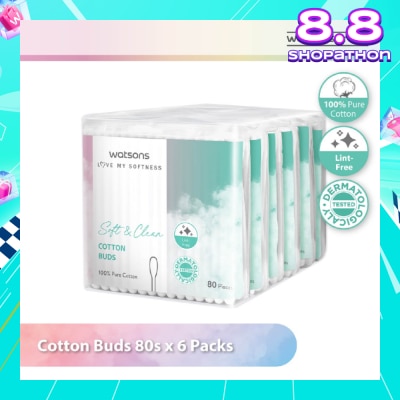 WATSONS Cotton Buds (100% Pure Cotton) 80s X 6s