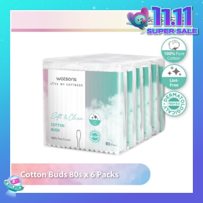 WATSONS Cotton Buds (100% Pure Cotton) 80s X 6s