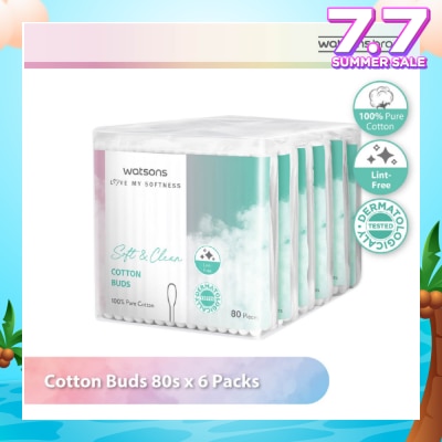 WATSONS Cotton Buds (100% Pure Cotton) 80s X 6s