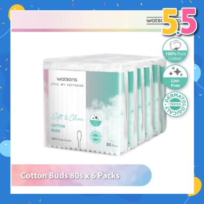WATSONS Cotton Buds (100% Pure Cotton) 80s X 6s
