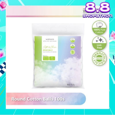 WATSONS Round Cotton Balls (100% Pure Cotton) 100s