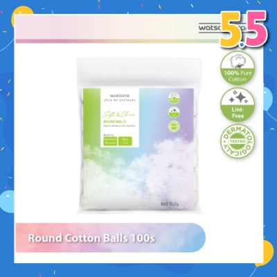WATSONS Round Cotton Balls (100% Pure Cotton) 100s
