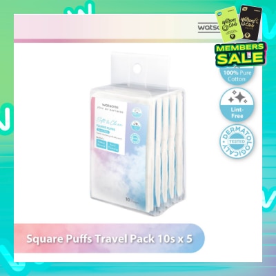 WATSONS Square Puffs Travel Pack (100% Pure Cotton) 10s x 5s