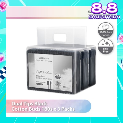 WATSONS Dual Tips Black Cotton Buds (100% Pure Cotton) 180s X 3s