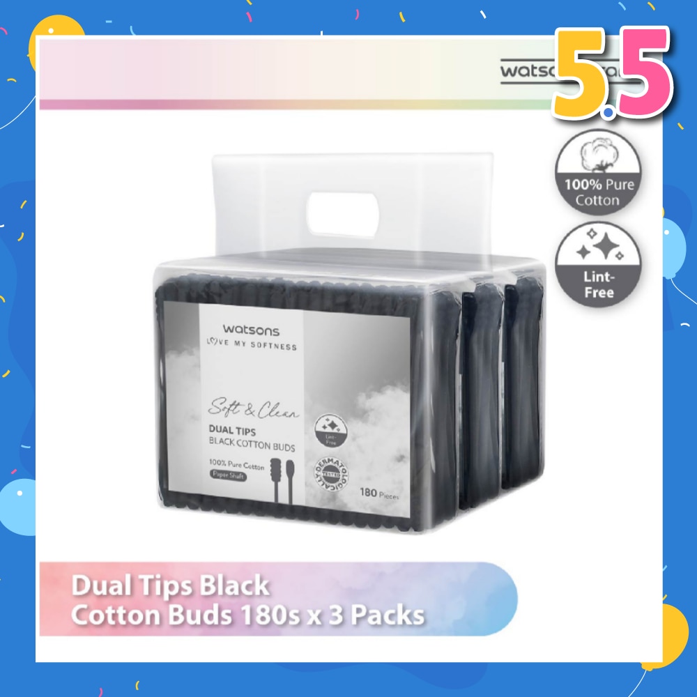 Dual Tips Black Cotton Buds (100% Pure Cotton) 180s X 3s