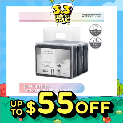 WATSONS Dual Tips Black Cotton Buds (100% Pure Cotton) 180s X 3s