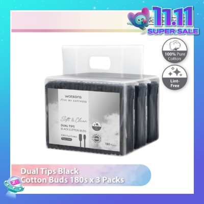 WATSONS Dual Tips Black Cotton Buds (100% Pure Cotton) 180s X 3s