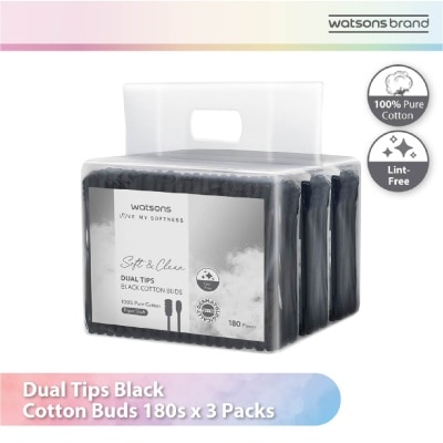 WATSONS Dual Tips Black Cotton Buds (100% Pure Cotton) 180s X 3s