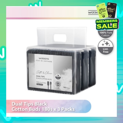 WATSONS Dual Tips Black Cotton Buds (100% Pure Cotton) 180s X 3s