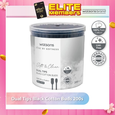 WATSONS Dual Tips Black Cotton Buds (100% Pure Cotton) 200s