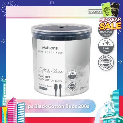 WATSONS Dual Tips Black Cotton Buds (100% Pure Cotton) 200s