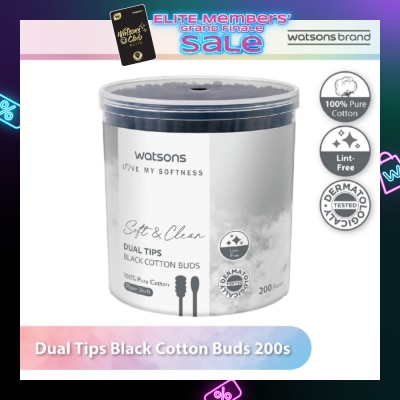 WATSONS Dual Tips Black Cotton Buds (100% Pure Cotton) 200s
