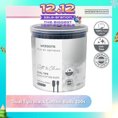 WATSONS Dual Tips Black Cotton Buds (100% Pure Cotton) 200s