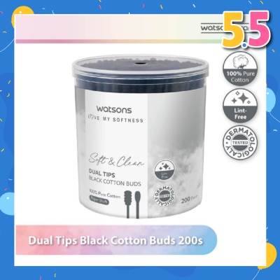 WATSONS Dual Tips Black Cotton Buds (100% Pure Cotton) 200s