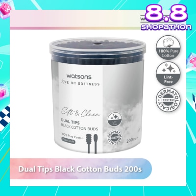 WATSONS Dual Tips Black Cotton Buds (100% Pure Cotton) 200s