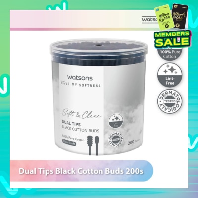 WATSONS Dual Tips Black Cotton Buds (100% Pure Cotton) 200s