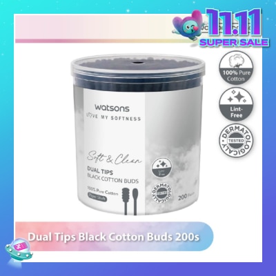 WATSONS Dual Tips Black Cotton Buds (100% Pure Cotton) 200s