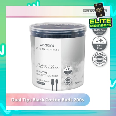 WATSONS Dual Tips Black Cotton Buds (100% Pure Cotton) 200s