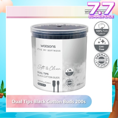 WATSONS Dual Tips Black Cotton Buds (100% Pure Cotton) 200s