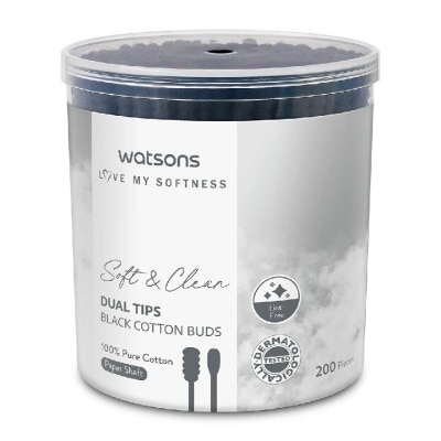 WATSONS Dual Tips Black Cotton Buds (100% Pure Cotton) 200s