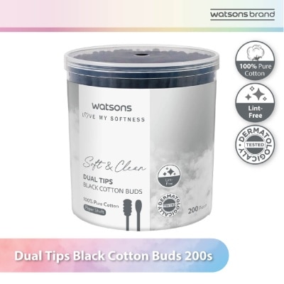 WATSONS Dual Tips Black Cotton Buds (100% Pure Cotton) 200s