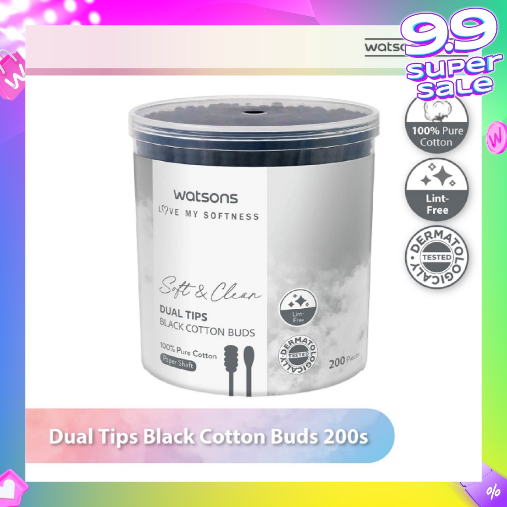 Dual Tips Black Cotton Buds (100% Pure Cotton) 200s