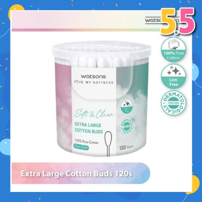 WATSONS Extra Large Cotton Buds (100% Pure Cotton) 120s