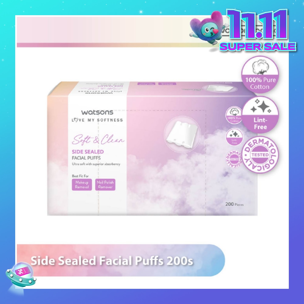 Side Sealed Facial Puffs (100% Pure Cotton) 200s