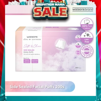 WATSONS - Side Sealed Facial Puffs (100% Pure Cotton) 200s