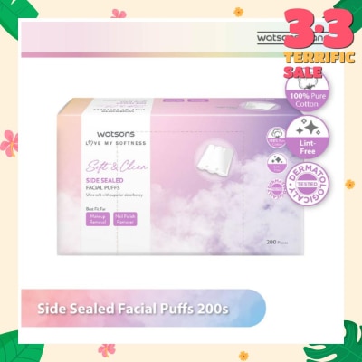 WATSONS Side Sealed Facial Puffs (100% Pure Cotton) 200s