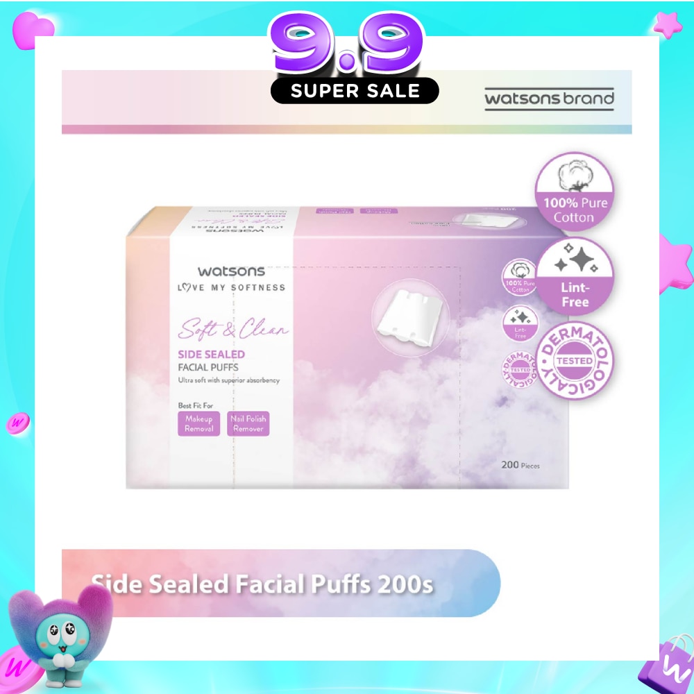 Side Sealed Facial Puffs (100% Pure Cotton) 200s image