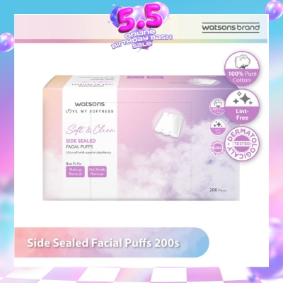 WATSONS - Side Sealed Facial Puffs (100% Pure Cotton) 200s