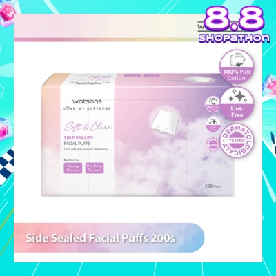WATSONS Side Sealed Facial Puffs (100% Pure Cotton) 200s
