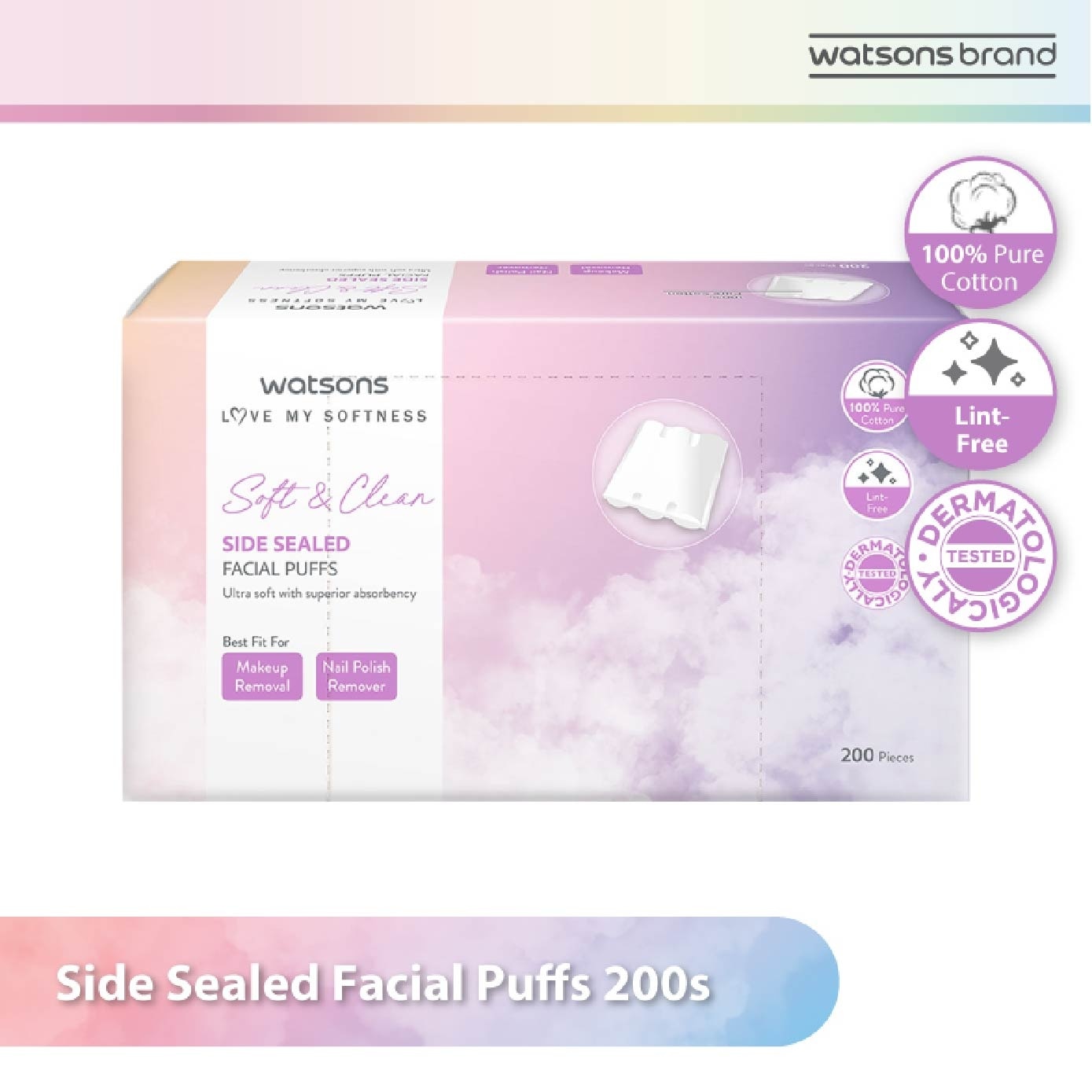 Side Sealed Facial Puffs (100% Pure Cotton) 200s