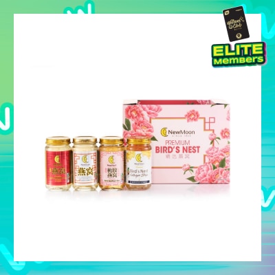 NEW MOON Premium Bird's Nest 150g Gift Packset consists White Fungus & Rock Sugar 3s + White Fungus with American Ginseng & Rock Sugar 3s + Collagen Strips 2s