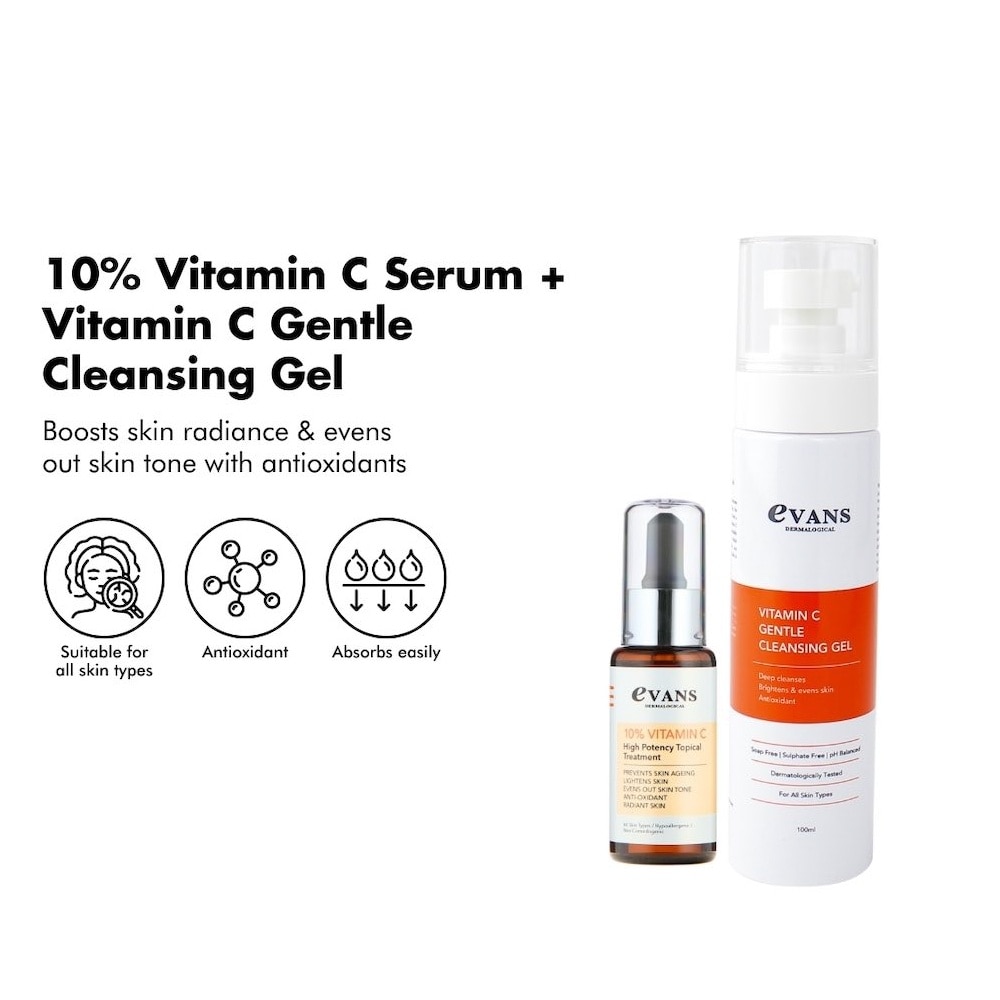 Dermalogical 10% Vitamin C Topical Serum 30ml + Vitamin C Gentle Cleansing Gel 100ml