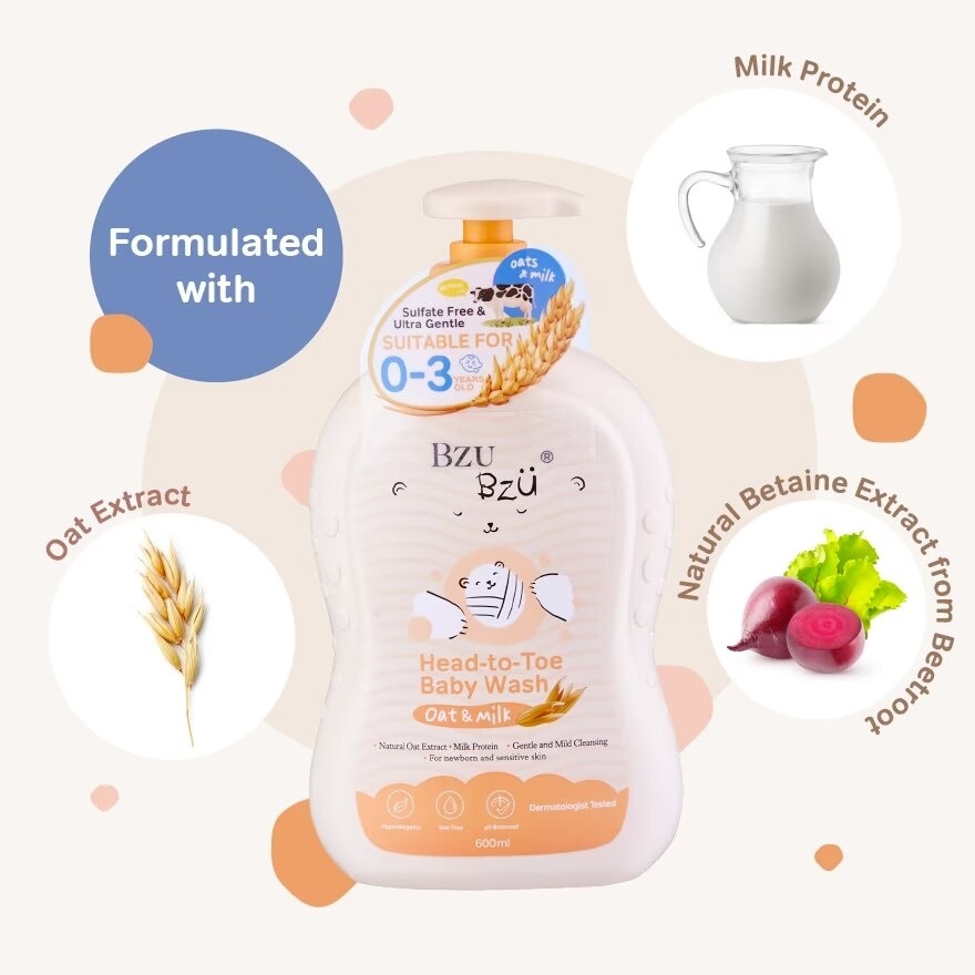 Head To Toe Baby Wash Oat & Milk (Designed For Newborn And Sensitive Skin) 600ml