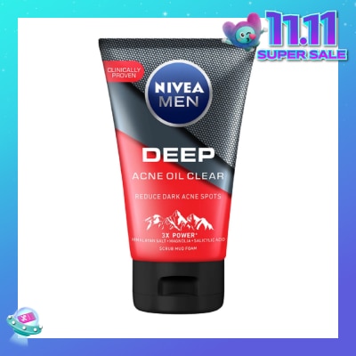 NIVEA Men Deep Rapid Acne Oil Control Detox Mud Scrub (Helps Reduce Dark Acne Spots) 100g