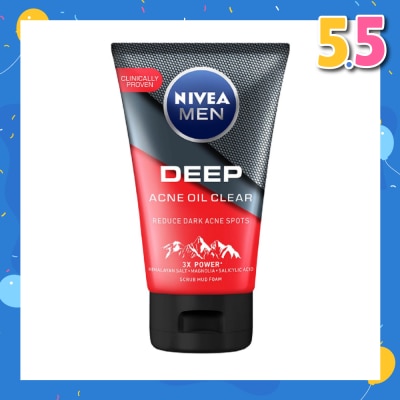 NIVEA Men Deep Rapid Acne Oil Control Detox Mud Scrub (Helps Reduce Dark Acne Spots) 100g