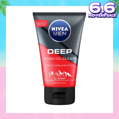 NIVEA Men Deep Rapid Acne Oil Control Detox Mud Scrub (Helps Reduce Dark Acne Spots) 100g