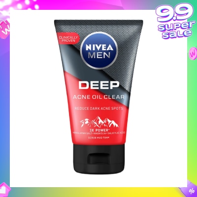 NIVEA Men Deep Rapid Acne Oil Control Detox Mud Scrub (Helps Reduce Dark Acne Spots) 100g