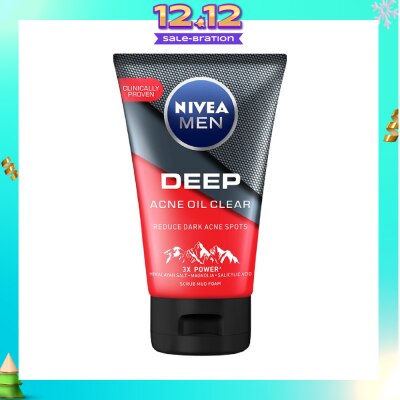 NIVEA Men Deep Rapid Acne Oil Control Detox Mud Scrub (Helps Reduce Dark Acne Spots) 100g