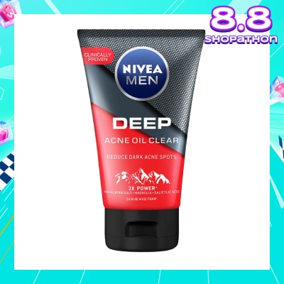 NIVEA Men Deep Rapid Acne Oil Control Detox Mud Scrub (Helps Reduce Dark Acne Spots) 100g