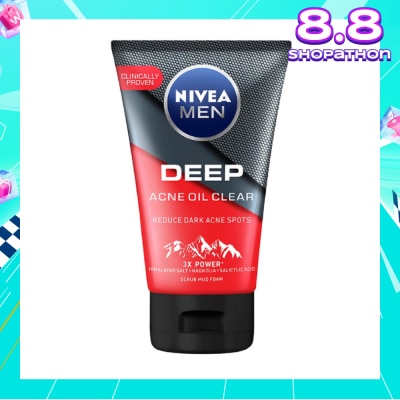 NIVEA Men Deep Rapid Acne Oil Control Detox Mud Scrub (Helps Reduce Dark Acne Spots) 100g
