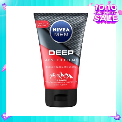 NIVEA Men Deep Rapid Acne Oil Control Detox Mud Scrub (Helps Reduce Dark Acne Spots) 100g