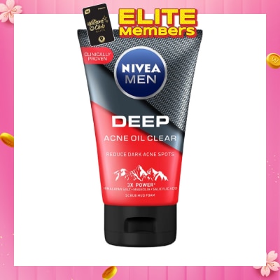 NIVEA Men Deep Rapid Acne Oil Control Detox Mud Scrub (Helps Reduce Dark Acne Spots) 100g
