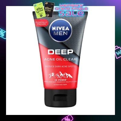 NIVEA Men Deep Rapid Acne Oil Control Detox Mud Scrub (Helps Reduce Dark Acne Spots) 100g