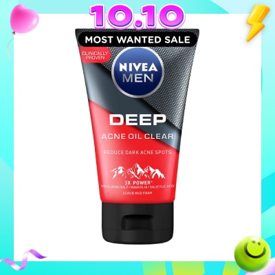 NIVEA Men Deep Rapid Acne Oil Control Detox Mud Scrub (Helps Reduce Dark Acne Spots) 100g image