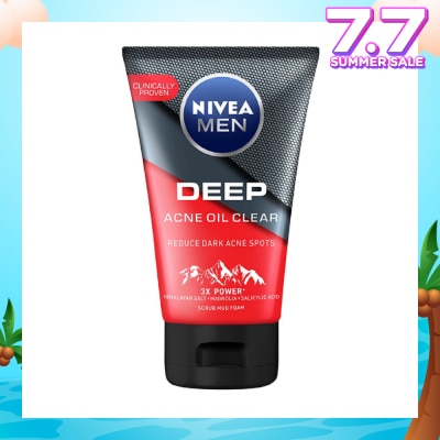 NIVEA Men Deep Rapid Acne Oil Control Detox Mud Scrub (Helps Reduce Dark Acne Spots) 100g